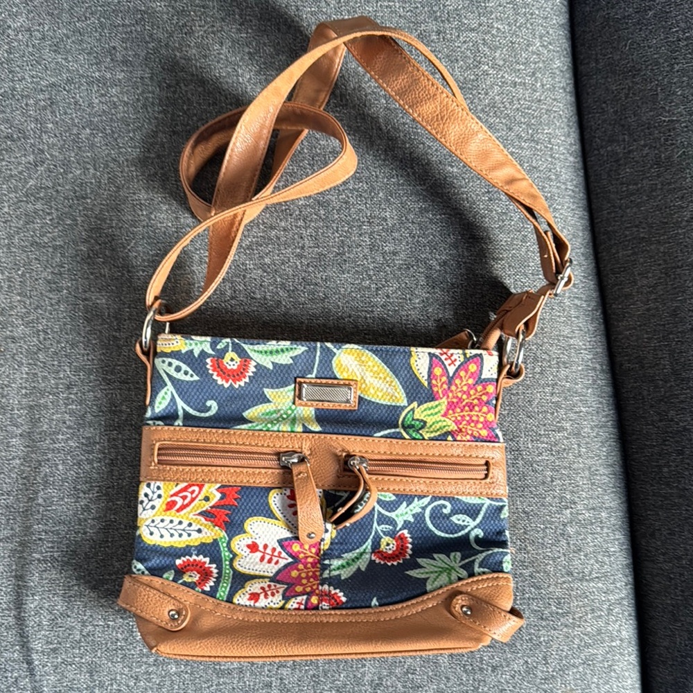 Floral Crossbody Bag - Brown and Multicolor